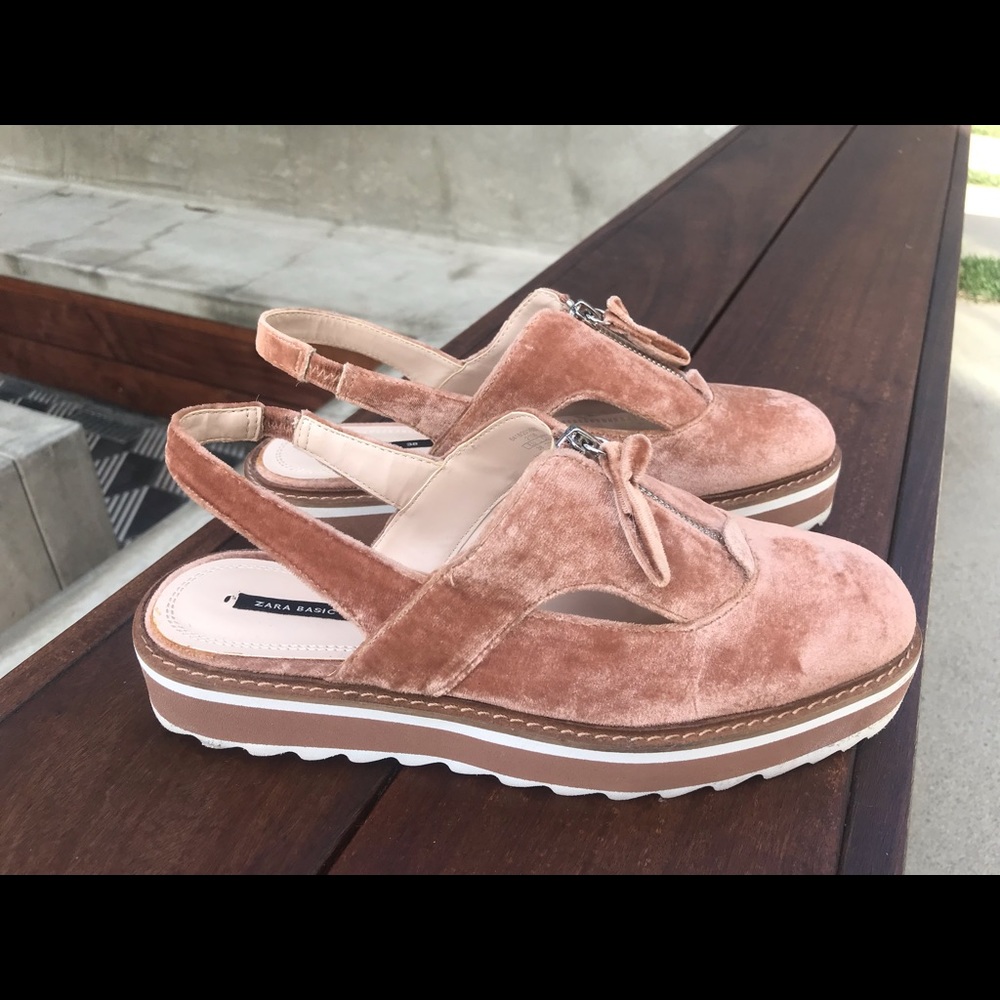 Zara basic Velvet platform Shoes in Blush